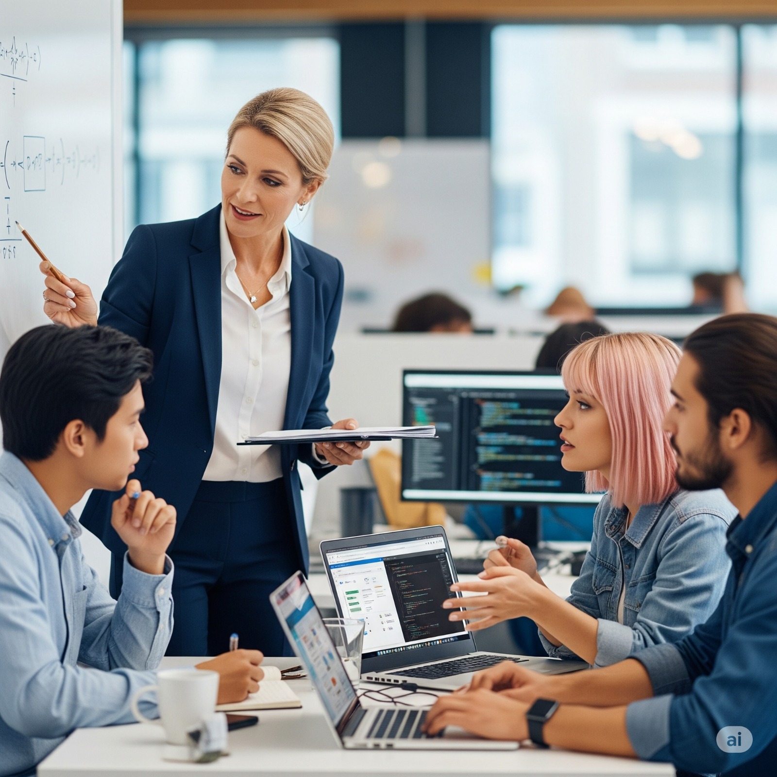 Team lead mentoring junior developers and coordinating small team projects