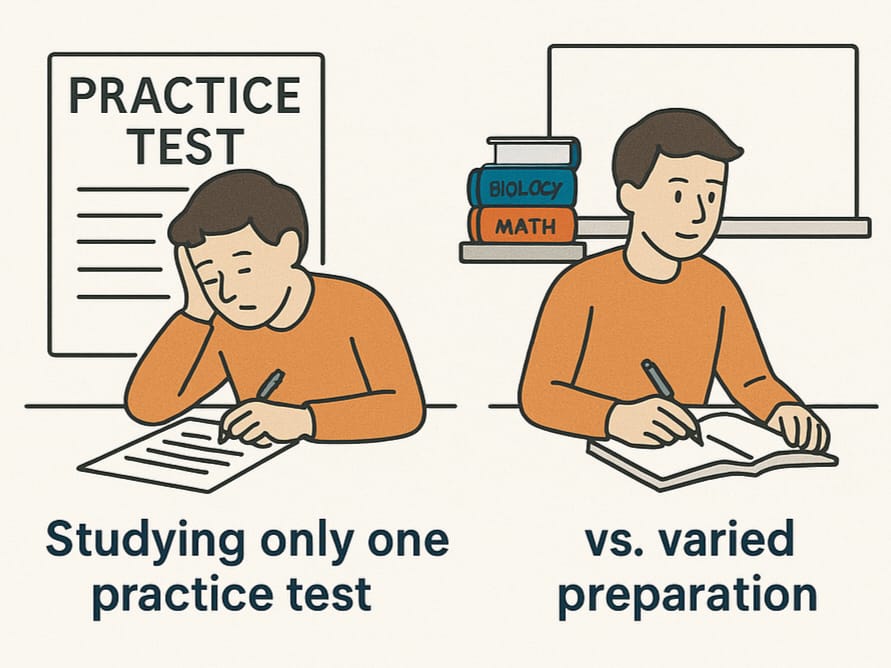 Student studying only one practice test vs varied preparation